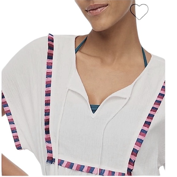 NEW J. CREW FACTORY Fringe beach tunic white & Multi piping & Tassels Size XXS - Picture 3 of 8